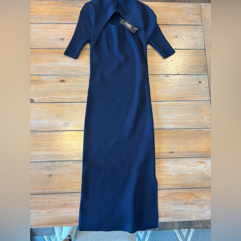 White House Black Market Navy Ribbed Maxi Dress